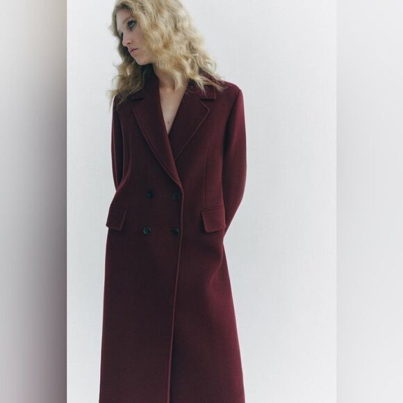 NWT ZARA MANTECO WOOL BLEND COATโZW COLLECTION Burgundy - Picture 9 of 16